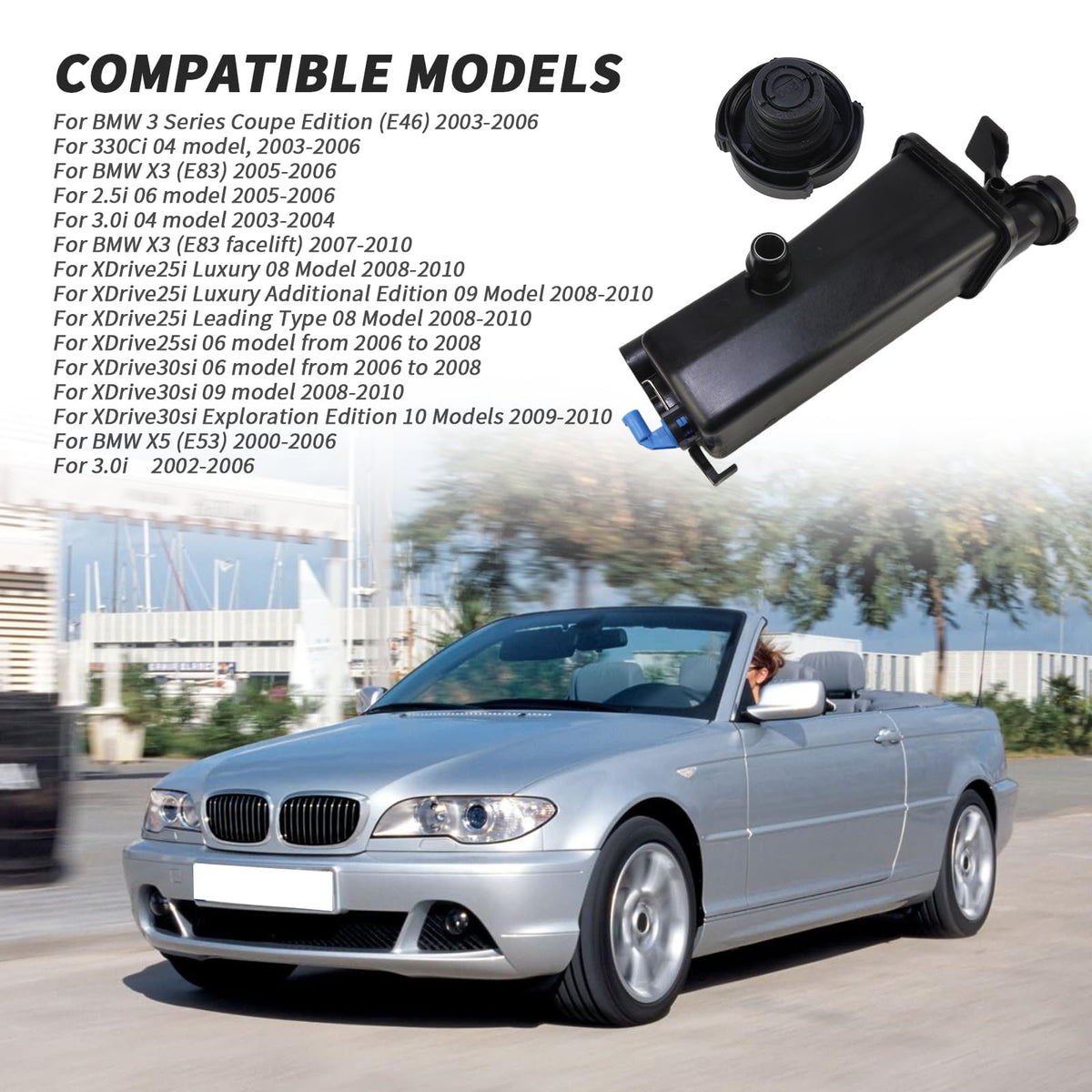 17137787039 Engine Coolant Overflow Recovery Reservoir Tank with Sensor & Cap for BMW X3 2001-2006 X5 2001-2005 323Ci 323i 325Ci 325i 325xi 328Ci 328i 330Ci 330i Replaces 17117573781 603-535 603535
