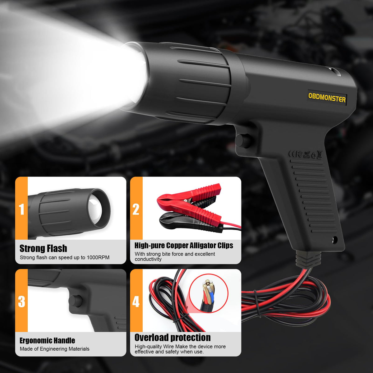 OBDMONSTER 12V Inductive Timing Light for 2- & 4-Stroke Gas Engines