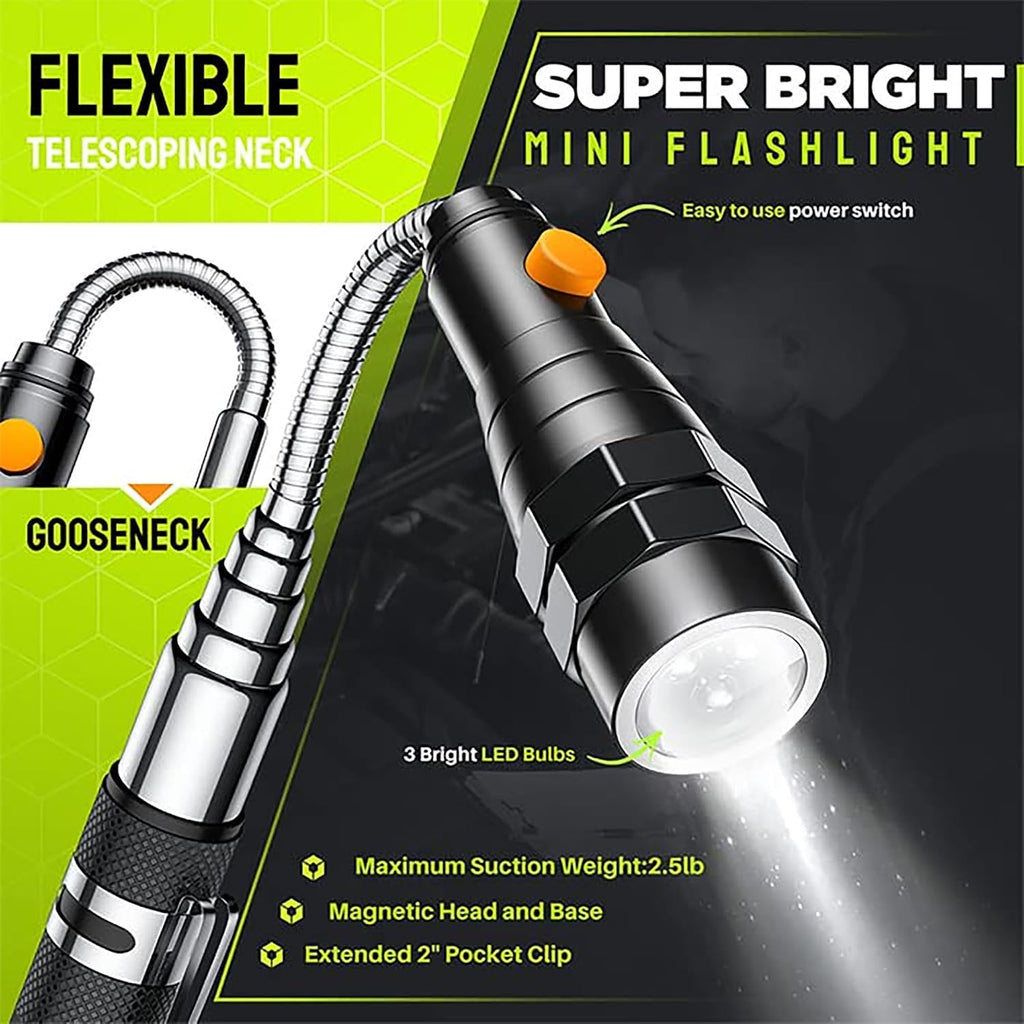 Telescoping Magnetic Pickup Tool Set, Inspection Mirror Telescoping, LED Flashlight, Cool Gadgets for Men, Gifts for, Dad, Husband, Kids, Boyfriend, Magnet Stick (Amber)