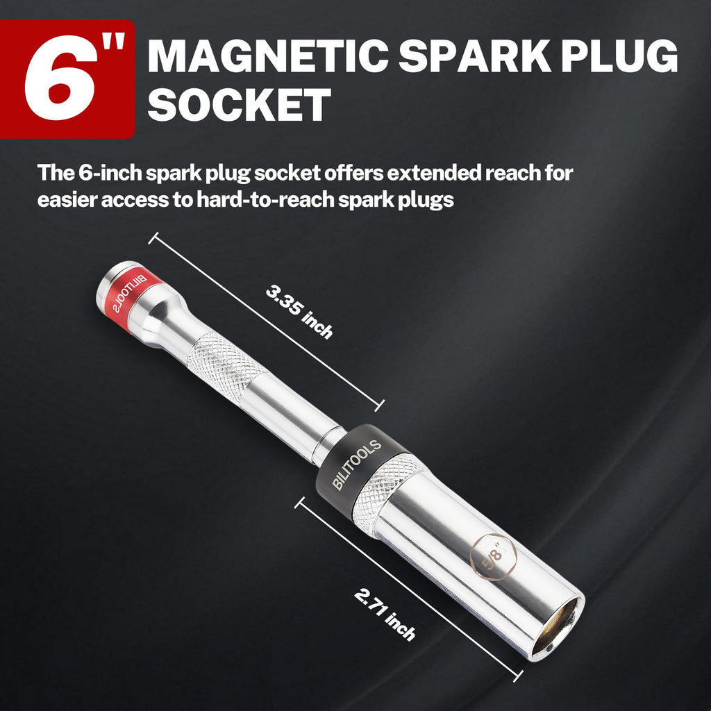 BILITOOLS 5/8" Magnetic Swivel Spark Plug Socket, 3/8" Drive