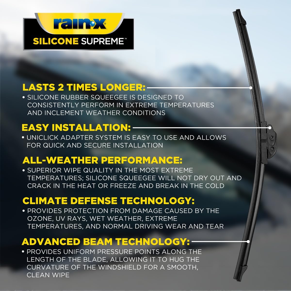 RainX Silicone Supreme Windshield Wiper Blade 20" - Heavy Duty Silicone Squeegee, Extreme Weather Resistance & All-Season Performance, Streak-Free Beam Technology, Quick Install (Pack of 1)