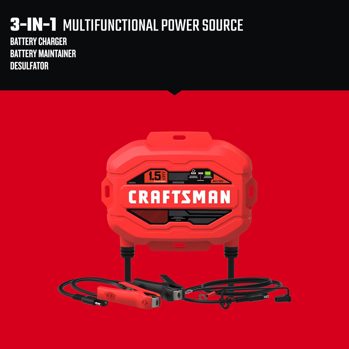 CRAFTSMAN 1.5A Car Battery Charger & Maintainer, 6V/12V – CMXCESM259