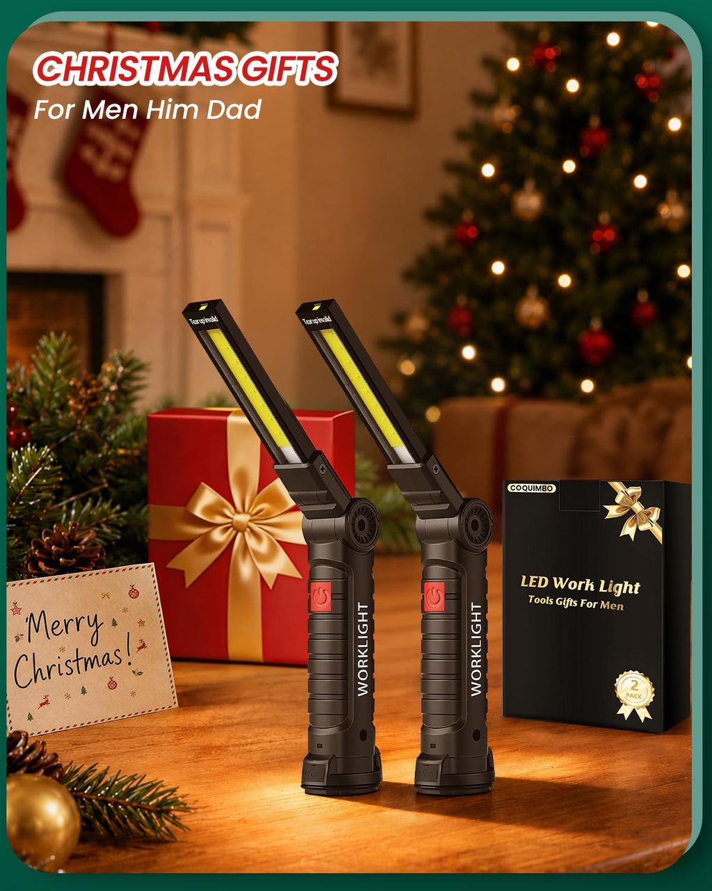 Coquimbo 2 Pack Rechargeable Work Light, Christmas Dad Gifts for Men Him