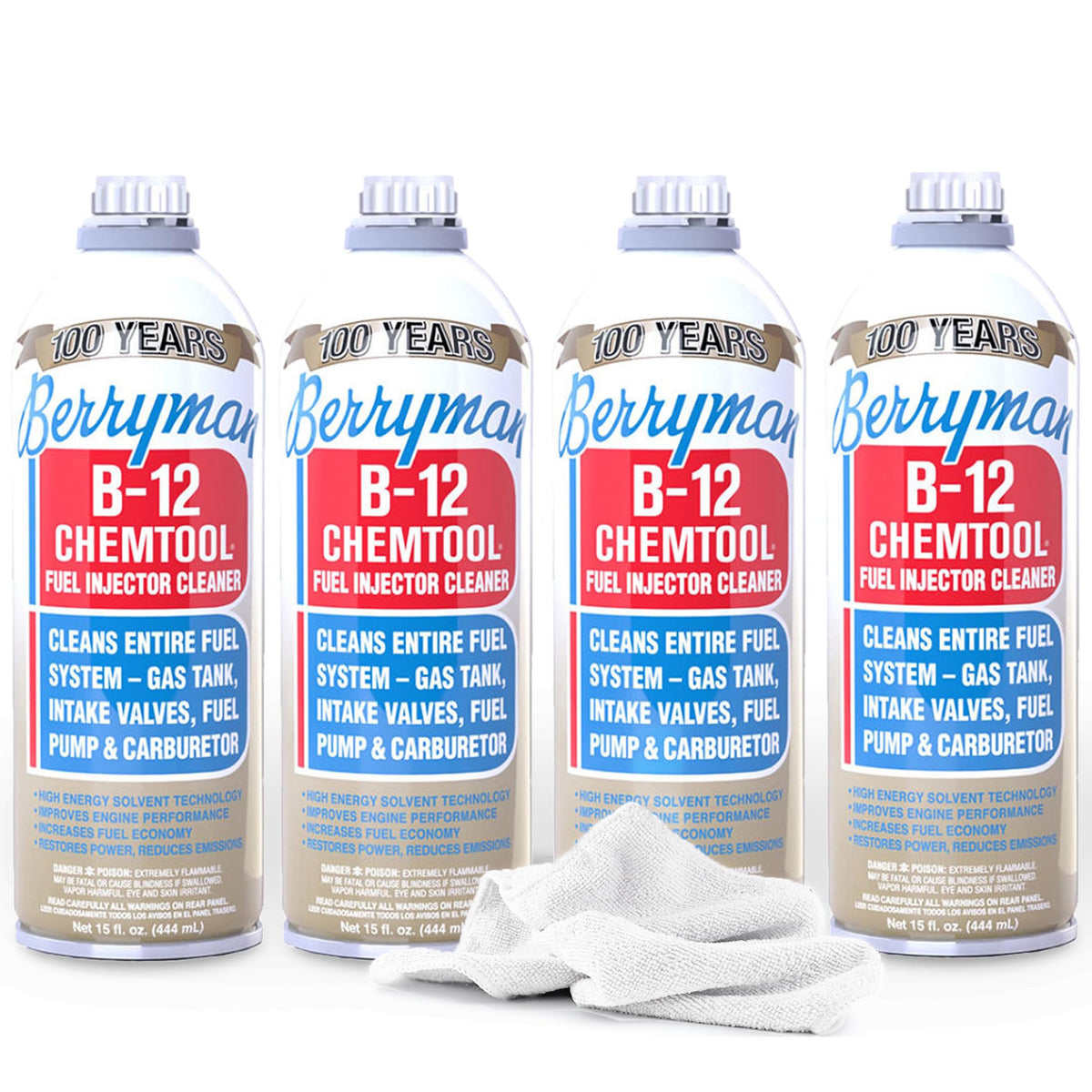 Berryman 0116 Fuel Injector Cleaner, 15oz (4 Pack) with SMA ProQor Towel
