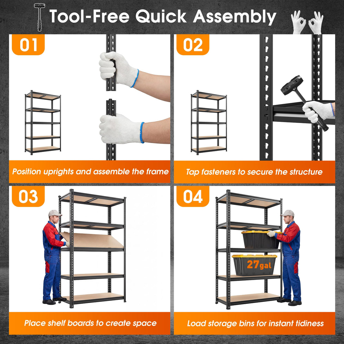 REIBII 2400LBS Garage Shelving,36" Wx16" Dx72" H Shelves for Basement
