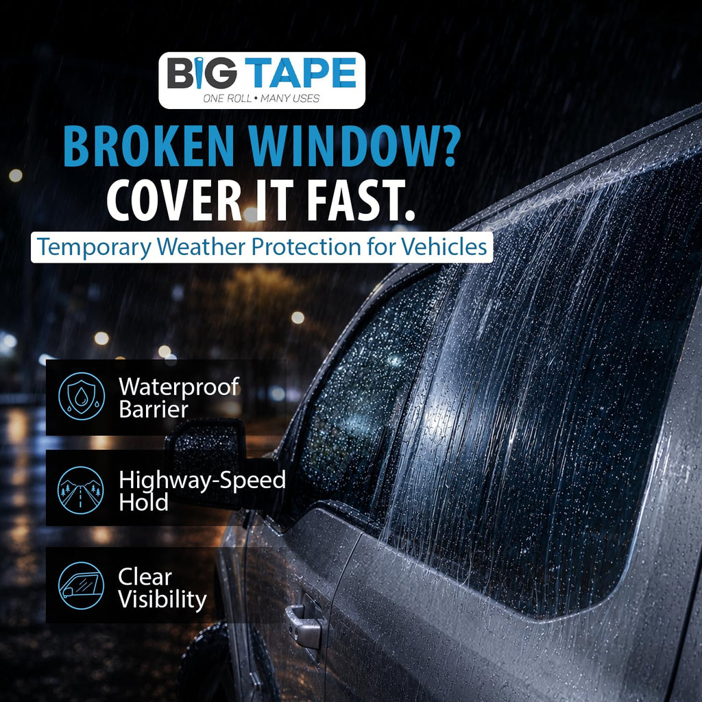 Big Tape Crash Wrap for Broken Car Windows, Temporary Film, 17.5 in x 6 Ft