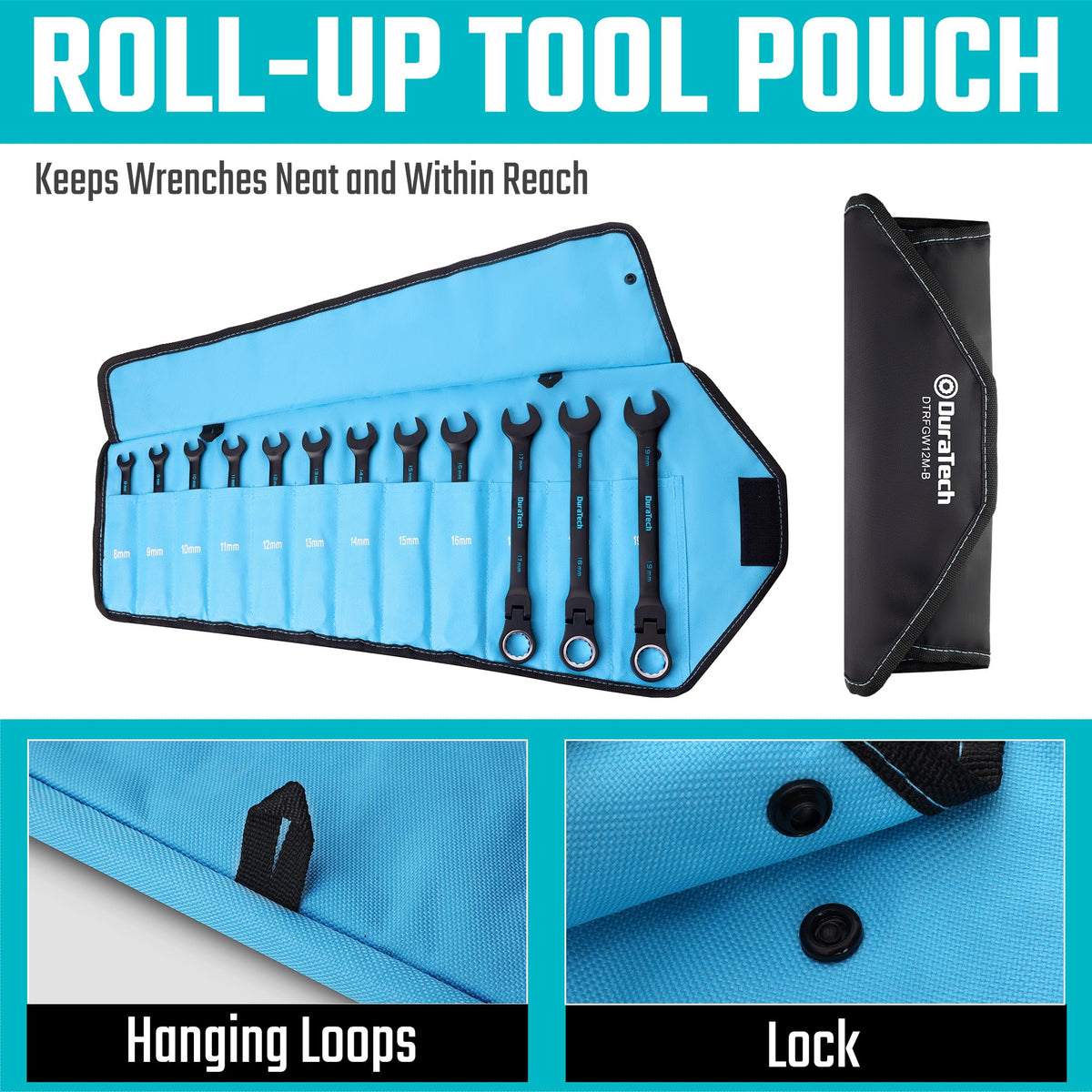 DURATECH 12-Piece Flex-Head Ratcheting Wrench Set, Metric, 8mm-19mm