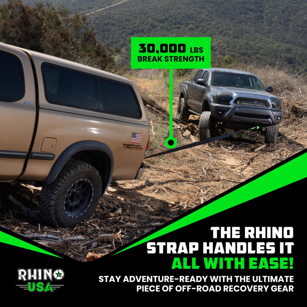 Rhino USA Recovery Tow Strap (3in x 20ft) - 31,518lb Heavy Duty Towing