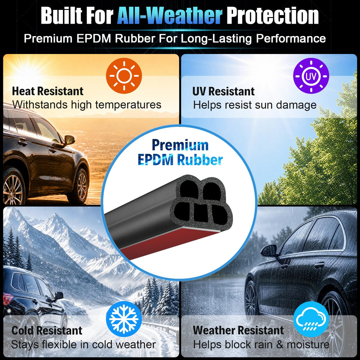 Car Door Seal Strip 5-Hole - alophoty 16.5 Ft EPDM Rubber Self-Adhesive Automotive Weather Stripping, 0.39" × 0.31", Soundproof Waterproof & Dustproof, Fits Cars SUVs Trucks RVs