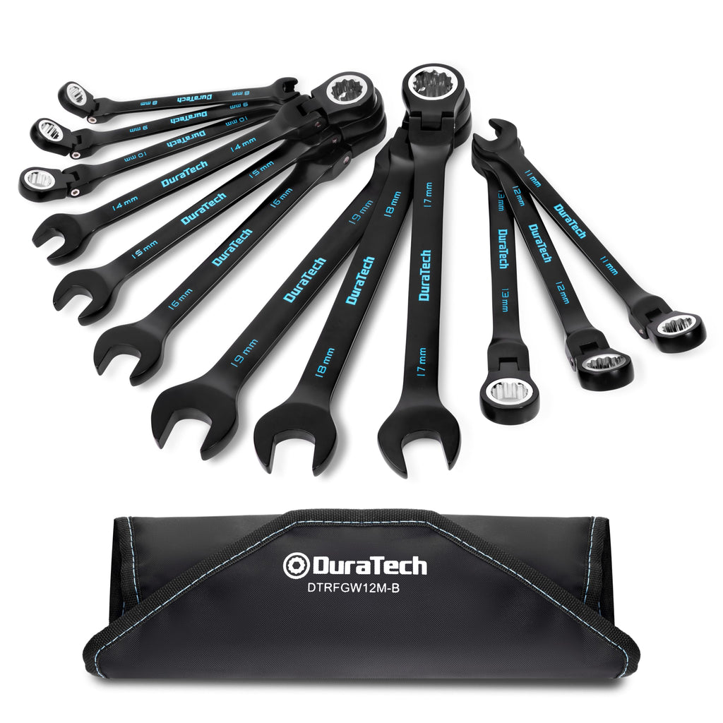 DURATECH 12-Piece Flex-Head Ratcheting Wrench Set, Metric, 8mm-19mm