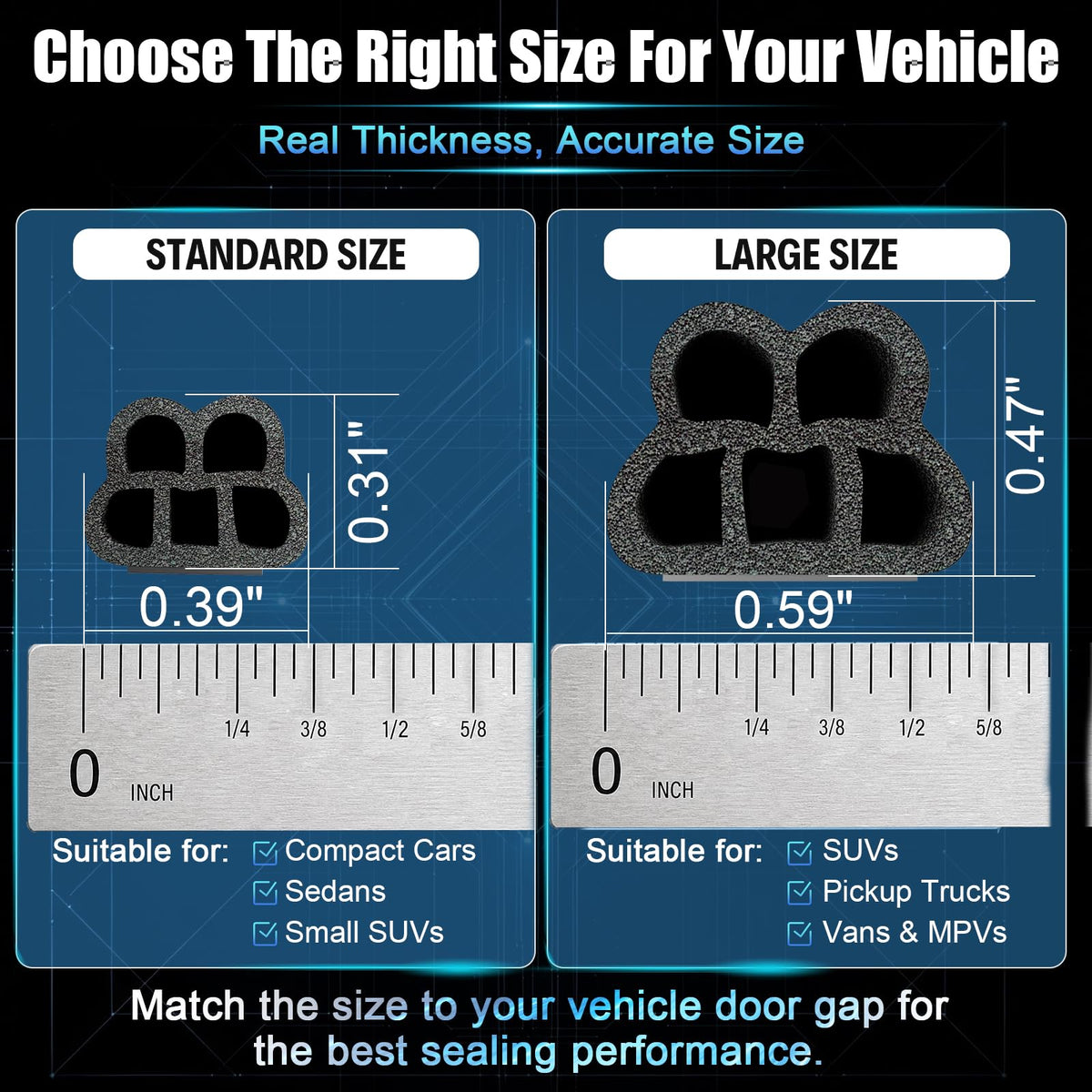 Car Door Seal Strip 5-Hole - alophoty 16.5 Ft EPDM Rubber Self-Adhesive Automotive Weather Stripping, 0.39" × 0.31", Soundproof Waterproof & Dustproof, Fits Cars SUVs Trucks RVs