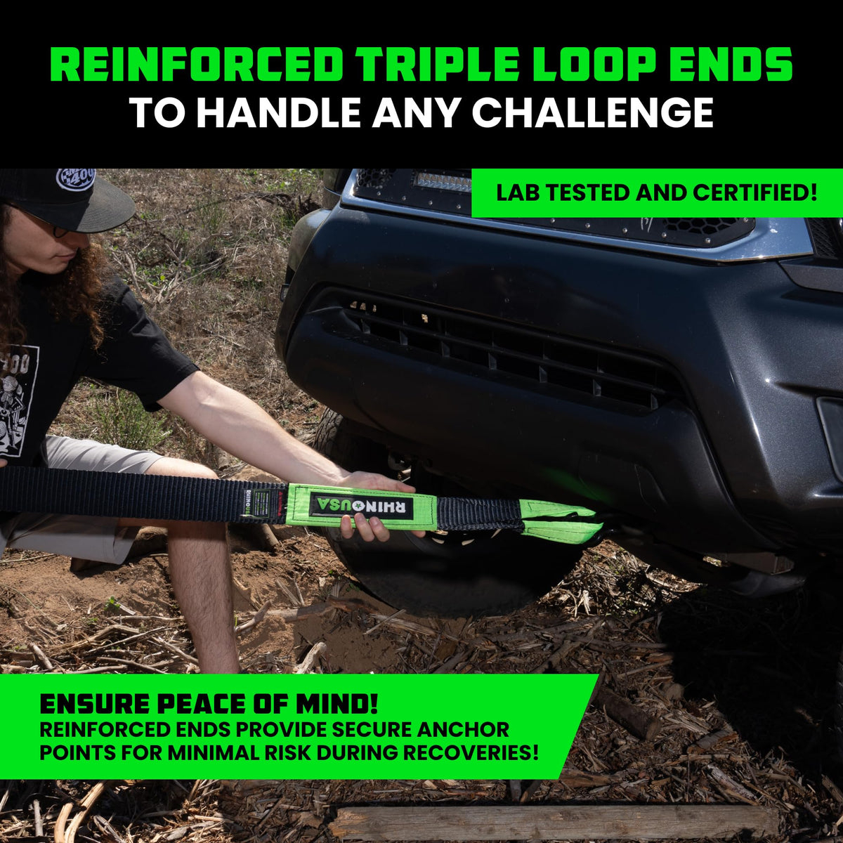 Rhino USA Recovery Tow Strap (3in x 20ft) - 31,518lb Heavy Duty Towing