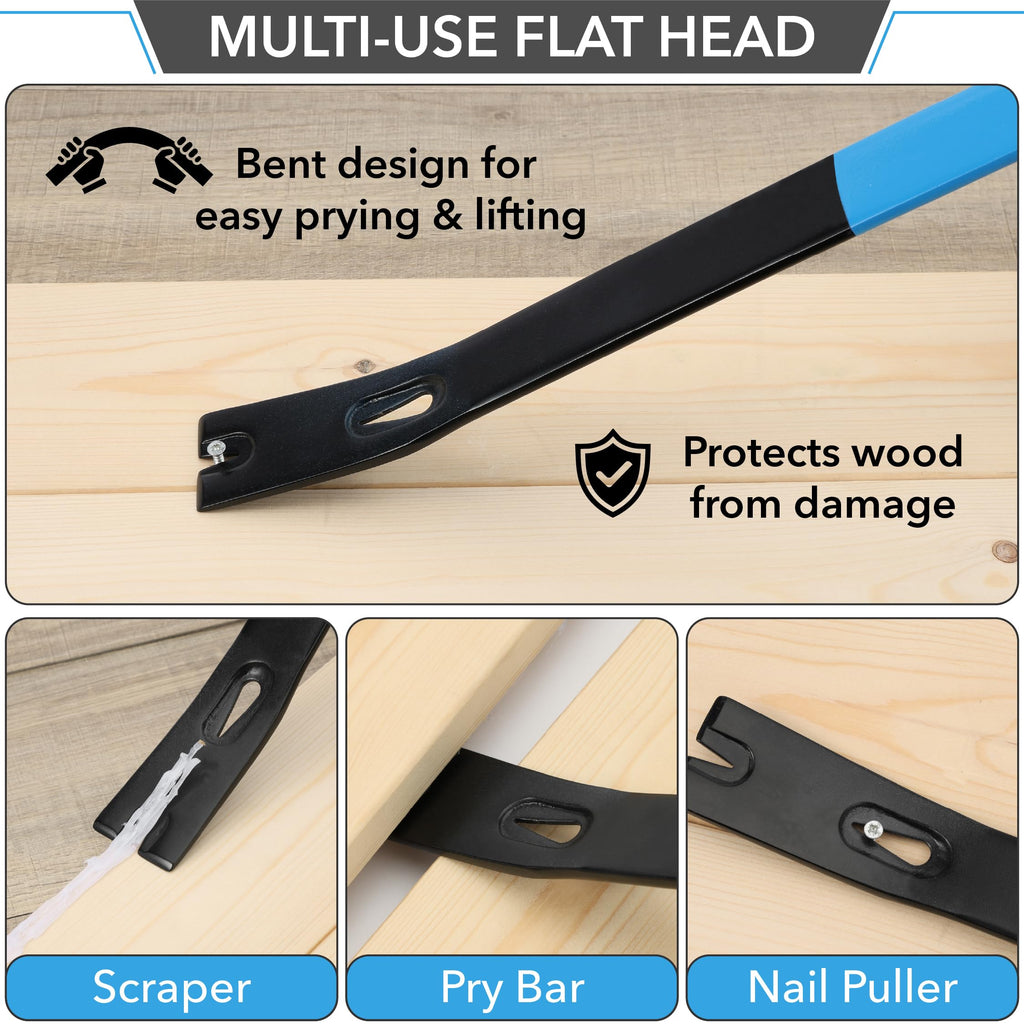 Bates- Flat Pry Bar, 15 Inch, Carbon Steel Crow Bars Tool for Woodworking, Prying, Lifting, Pulling
