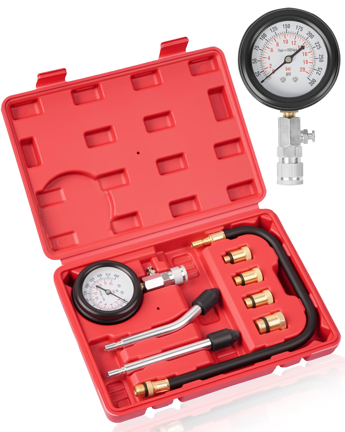 DAYUAN Professional Petrol Engine Compression Tester Kit Set, Red Case