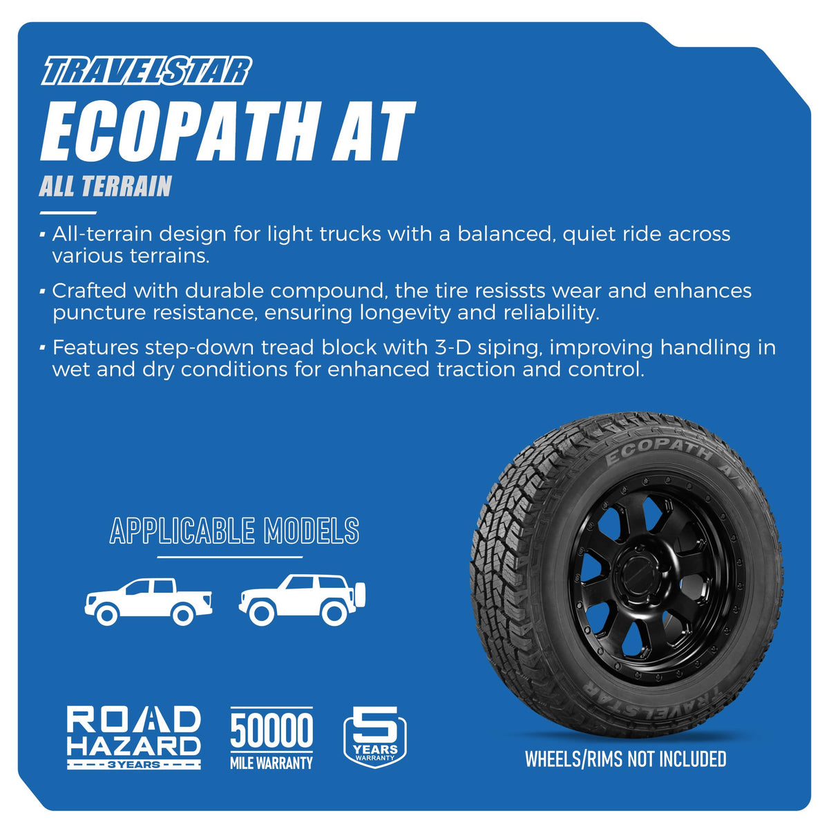 Set of 2 Travelstar Ecopath AT LT275/70R18 10 Ply 125/122S Light Truck Tire