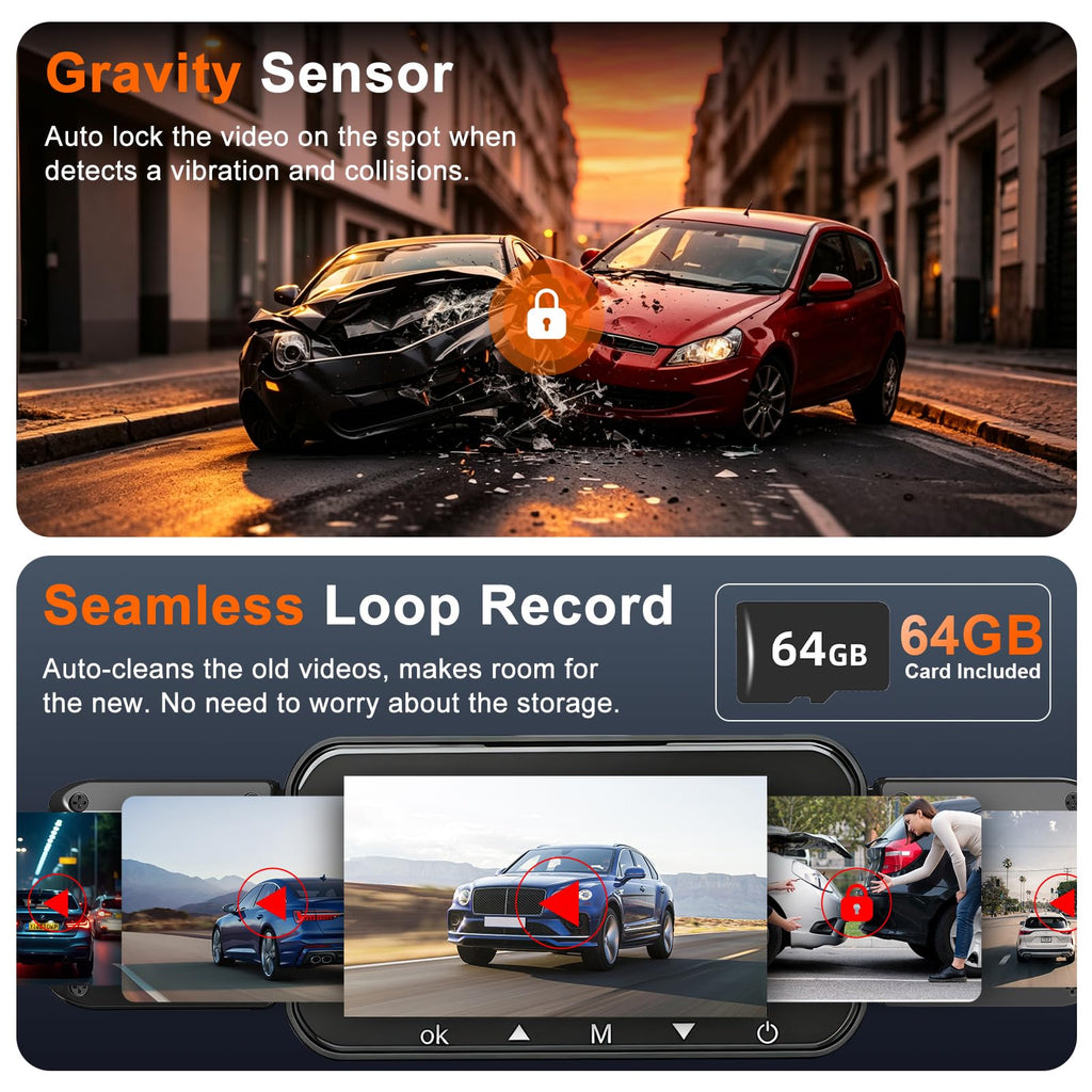 4 Channel 360° Dash Cam, 2K Front +1080P Rear Left Right with 64GB SD Card