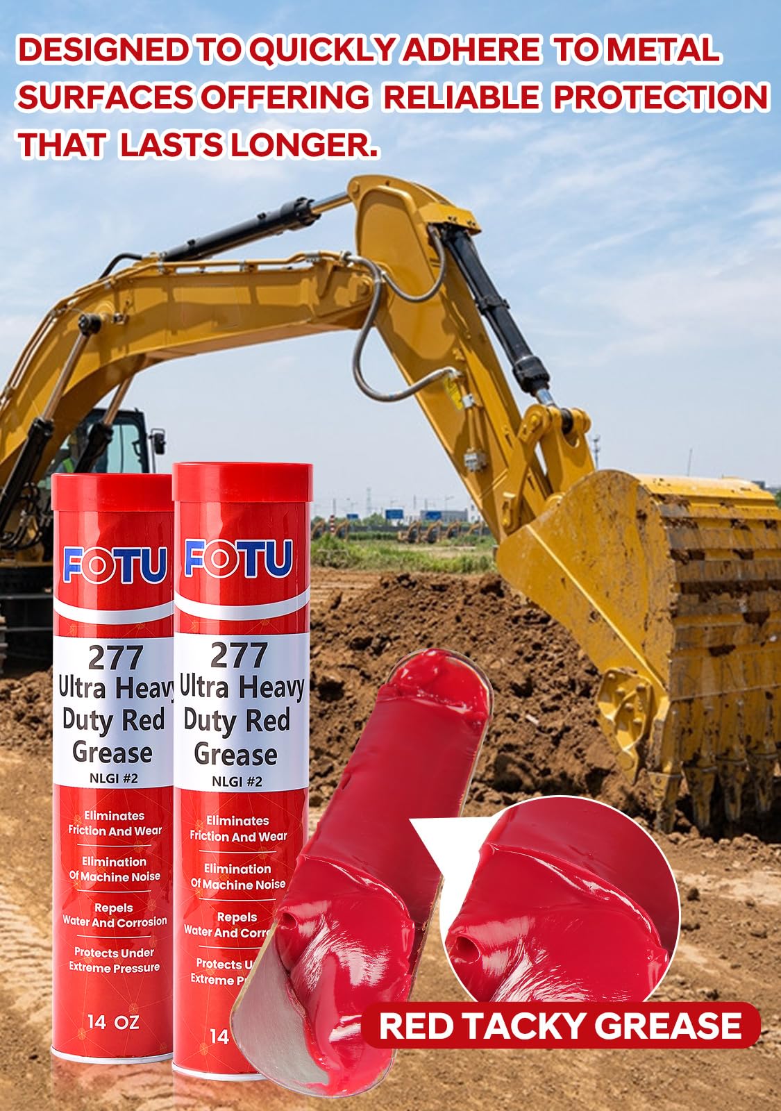 FOTU 277 Ultra Heavy-Duty Red Grease Tube,2-Pack 14oz Wheel Bearing Grease