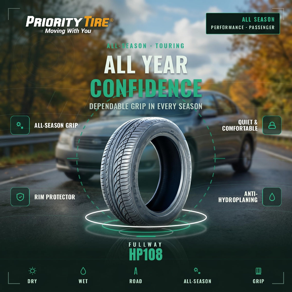 Fullway HP108 195/65R15 91H SL All Season Performance Passenger Radial Tire