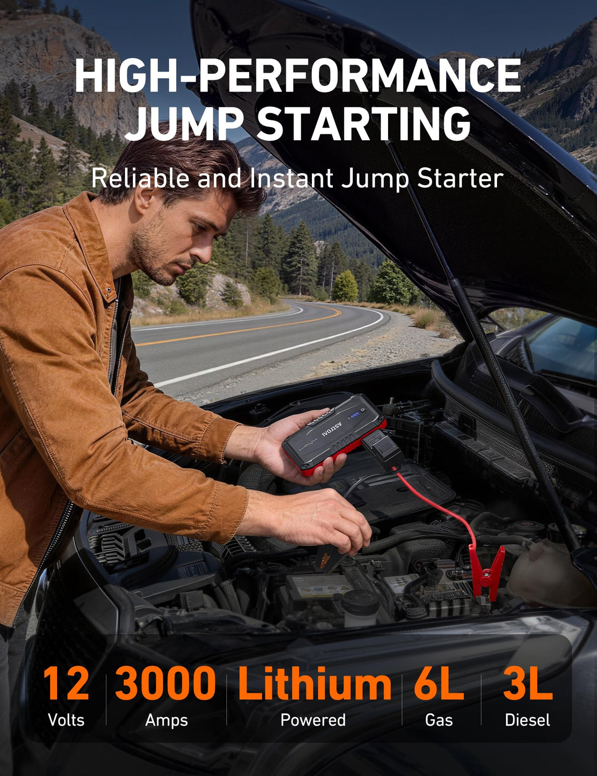 AstroAI S8 Car Battery Jump Starter 3000A - Portable 12V Lithium Jump Box