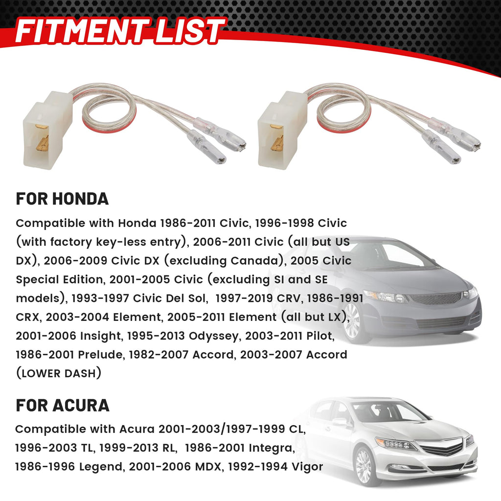 RED WOLF Speaker Connector Wire Harness for 1986-2019 Honda Civic Accord Odyssey CRV Acura CL TL RL Integra MDX Vigor Legend Replace Install Aftermarket Speaker Adapter 2 PCS