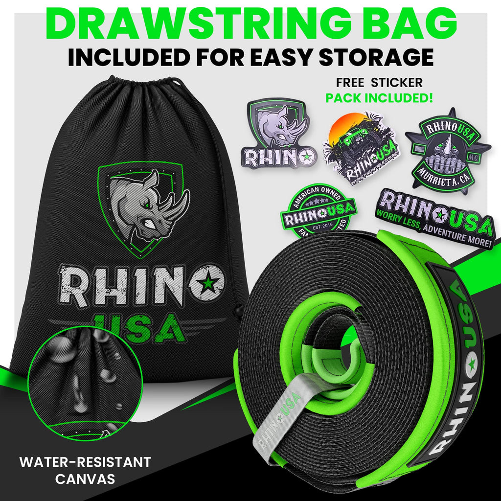 Rhino USA Recovery Tow Strap (3in x 20ft) - 31,518lb Heavy Duty Towing
